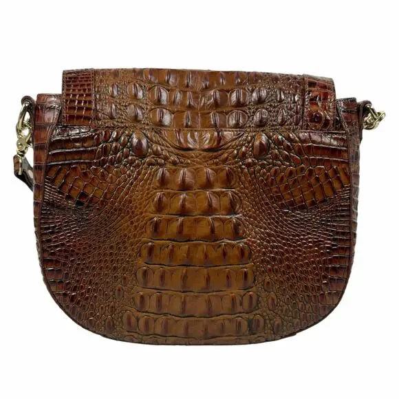Brahmin Sonny Melbourne Turnlock Flap Crossbody Bag Pecan Brown